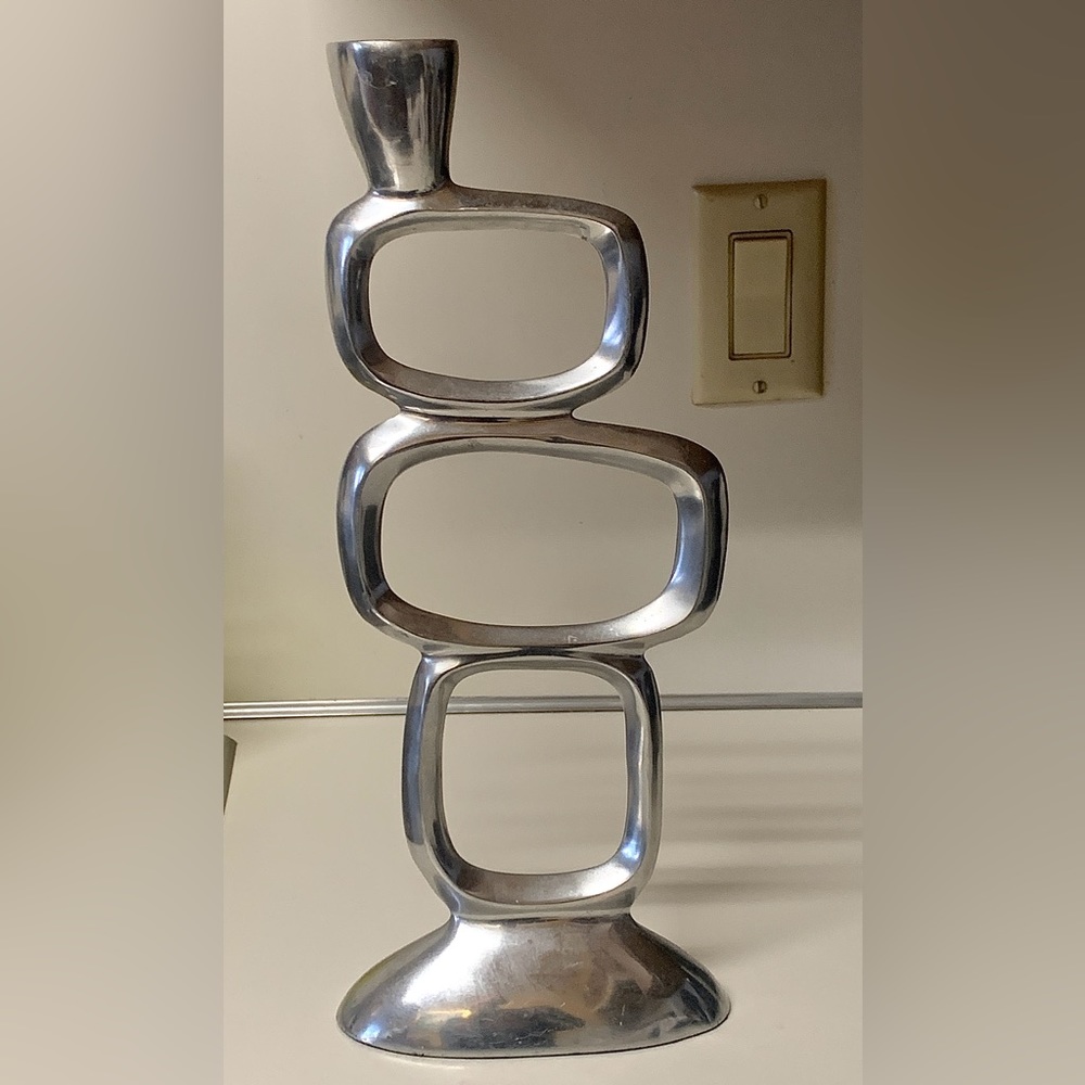 1980 Vintage Modern Brutalist 15” Solid Aluminum Stacked Cube Candle Holder
